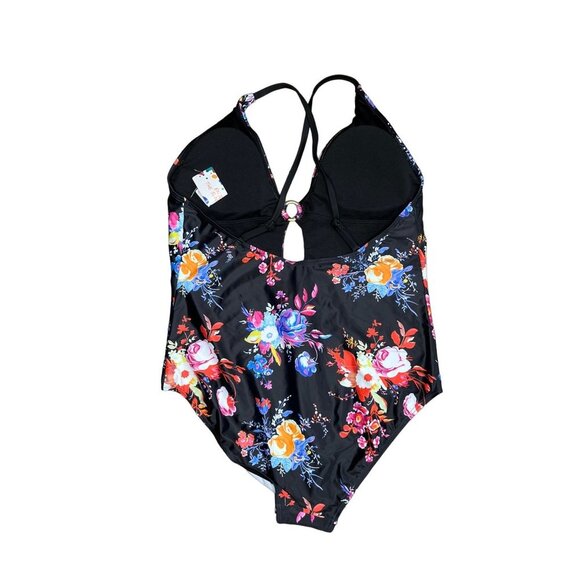 Floral Hollow Out Crisscross Womens One Piece Swimsuit Size 2XL - Picture 4 of 6